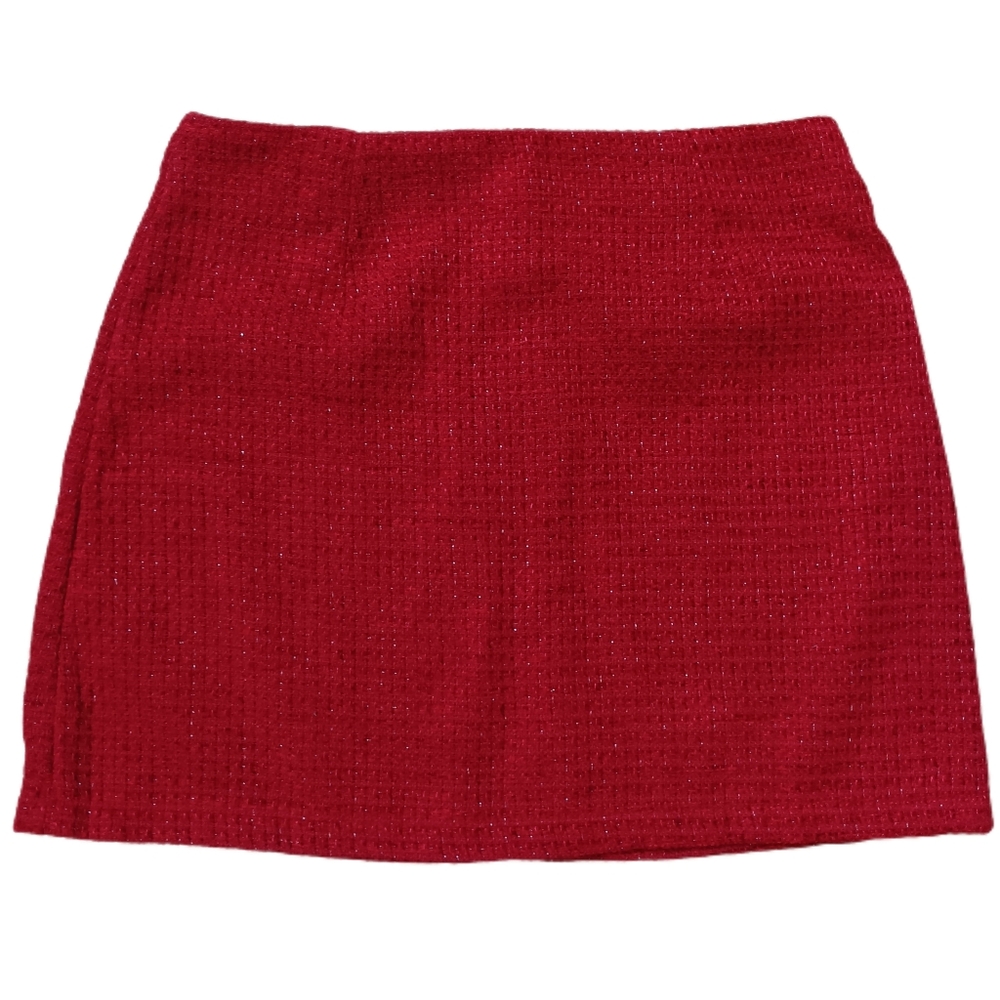 Cider Pencil Skirt Womens L‎ Red Tweed Knit Stretch Shimmery Sparkle Pinup